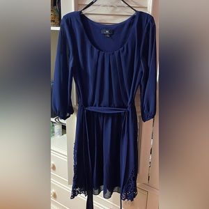 Navy blue dress with waist belt